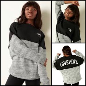 Victoria's Secret Pink Oversize Varsity Casual Sweatshirt Black Gray Marble Sz L